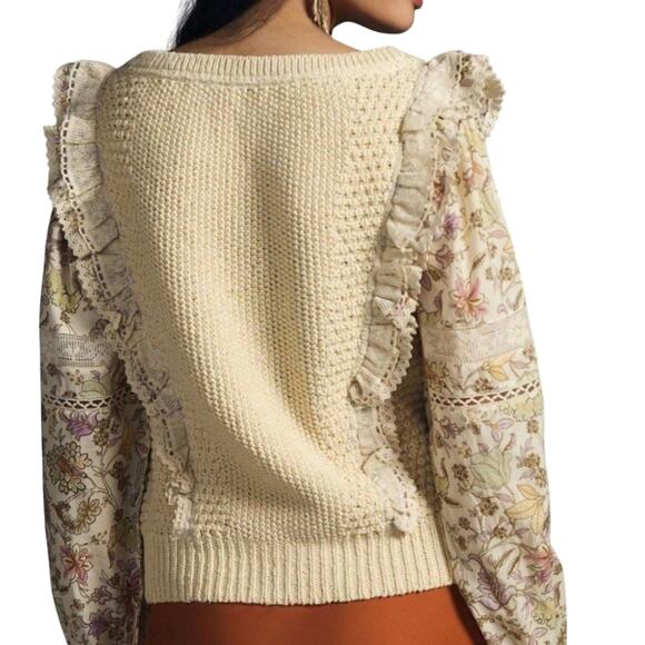Anthropologie Printed Sleeve Ruffle Sweater, Size XL, New with Tag MSRP $168 - Picture 3 of 8